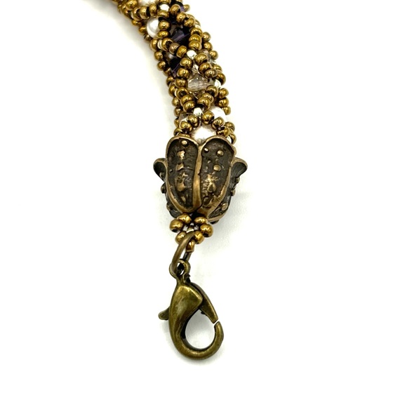 HAND CRAFTED Netted Crystal and Pearl Bracelet Bronze - Picture 7 of 8